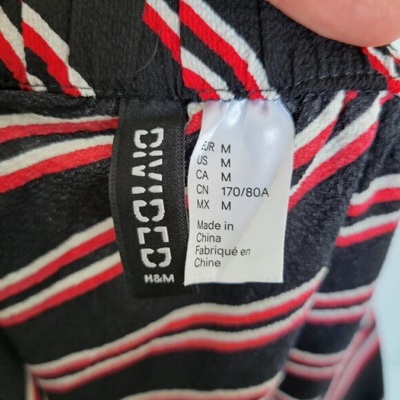 H&M Red White Striped Asymmetric Elastic Waist Band Midi Skirt Size Medium - Picture 8 of 11